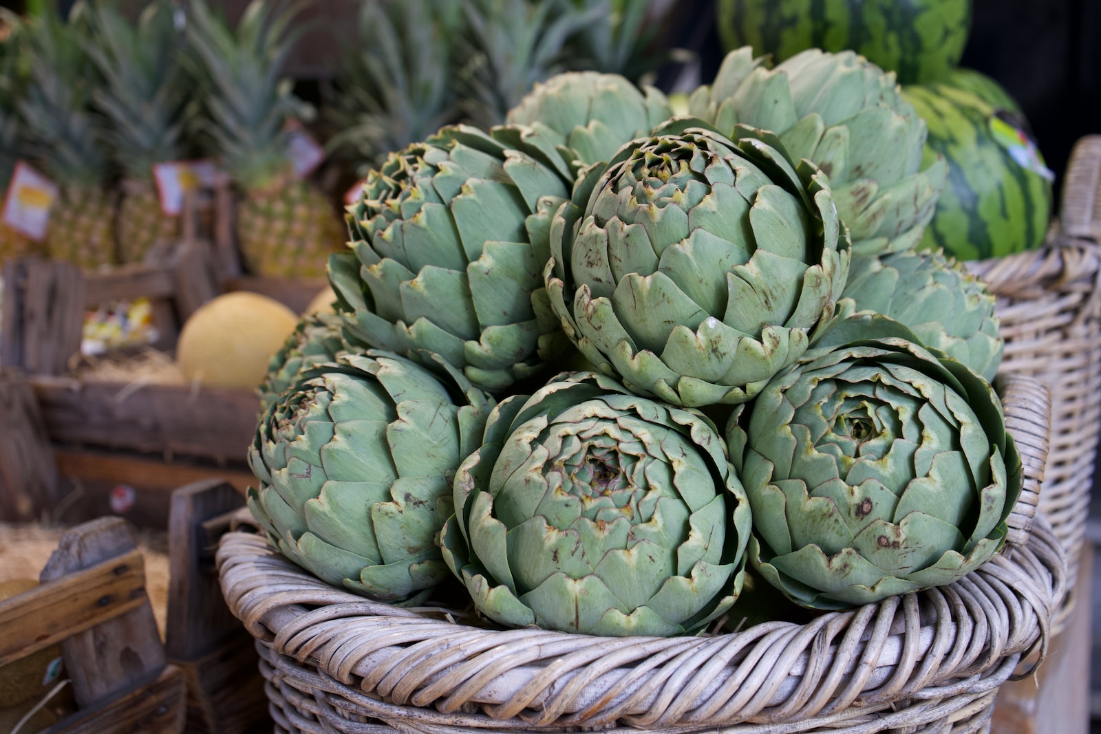 a basket of pineapples