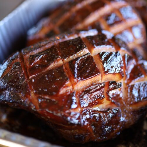 a close up of a meat in a pan