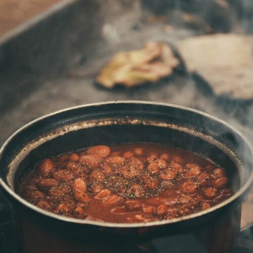 cooked food in black cooking pot