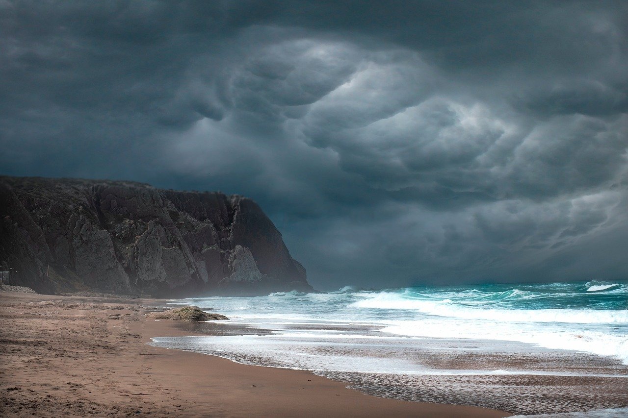 landscape, shore, storm, coast, waves, sea, weather, clouds, beach, marina, sand, nature